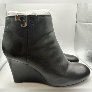 Tory Burch Lowell wedge leather booties black size 7.5 FANTASTIC CONDITION!